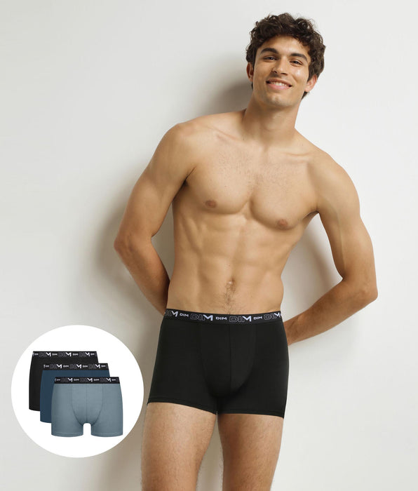 DIM Pack of 3 Men's Black Granite Green Stretch Cotton Boxer Briefs