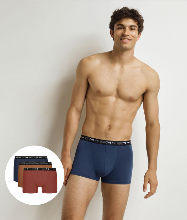 DIM Pacco da 3 boxer da uomo in cotone elasticizzato color corallo ocra/notturno
