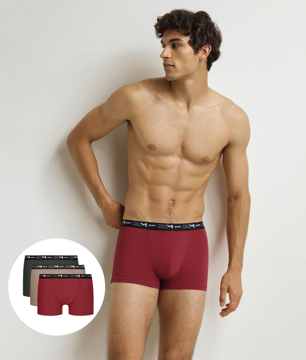 DIM Pacco da 3 boxer da uomo Verde Beige Rosso Cotone Stretch