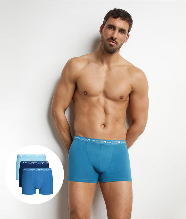 DIM Pacco da 3 boxer da uomo blu con cintura a contrasto Dim Coton Stretch