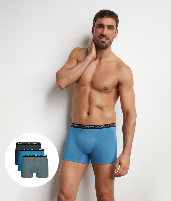 DIM Pacco da 3 boxer da uomo Bleu Elegant Dim Coton Stretch