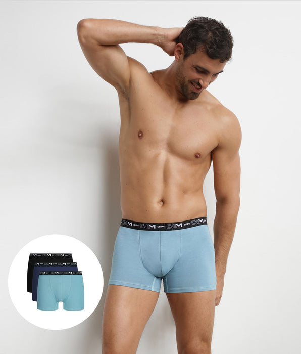 DIM Pacco da 3 boxer da uomo Intemporel Blu Cielo Dim Coton Stretch