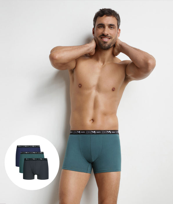 DIM Pacco da 3 boxer da uomo Vert Chic Dim Coton Stretch