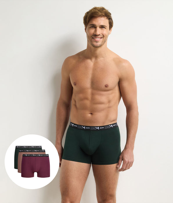 DIM Confezione da 3 boxer uomo verde scuro, caramello, fico Coton Stretch