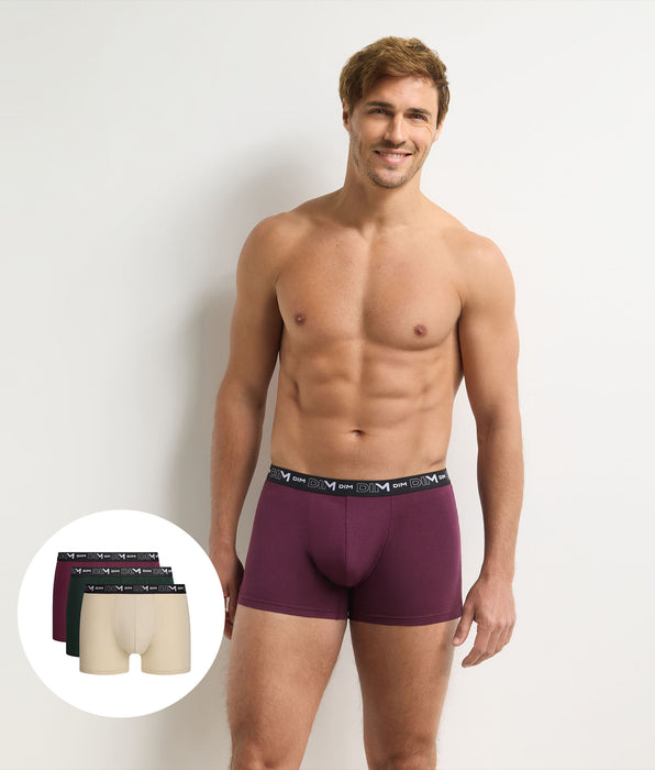 DIM Confezione da 3 boxer uomo color fico, verde scuro ed écru in Cotone Stretch