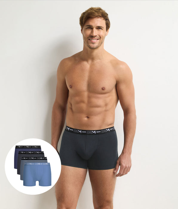 DIM Confezione da 4 boxer uomo grigio, grigio scuro, blu, blu scuro in cotone stretch