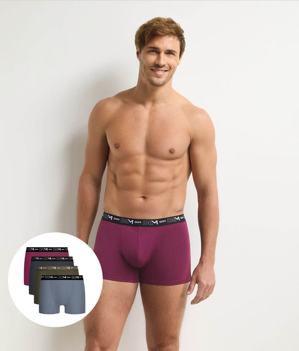 DIM Confezione da 4 boxer da uomo in grigio scuro, kaki, rosso, grigio in Cotone Stretch