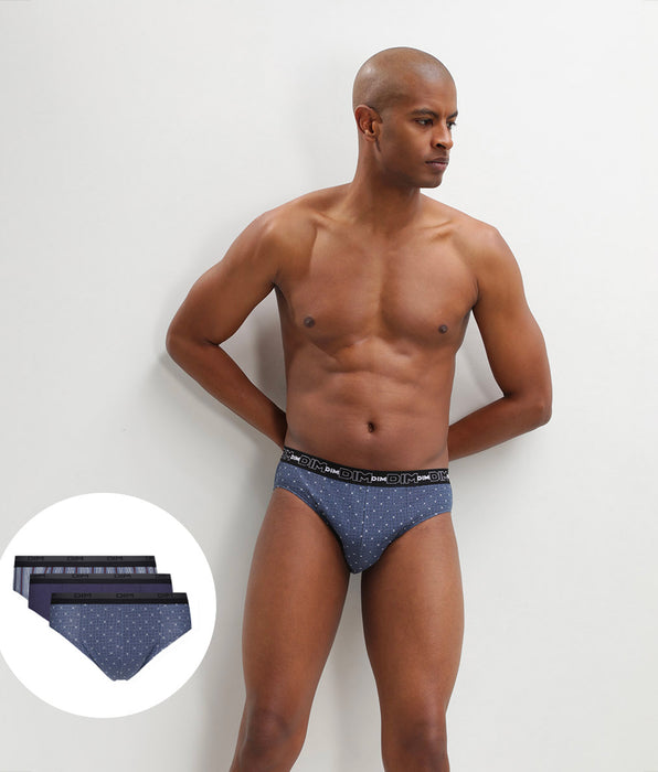 DIM Pacco da 3 slip da uomo in cotone blu con stampa incrociata Dim