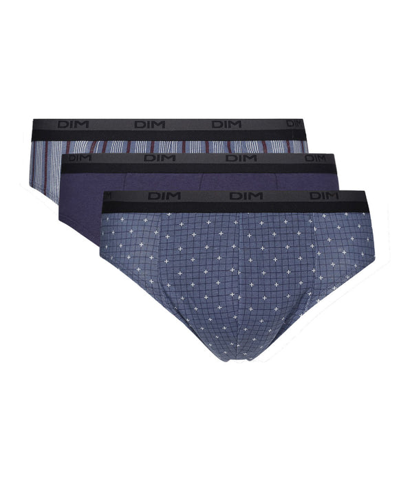 DIM Pacco da 3 slip da uomo in cotone blu con stampa incrociata Dim