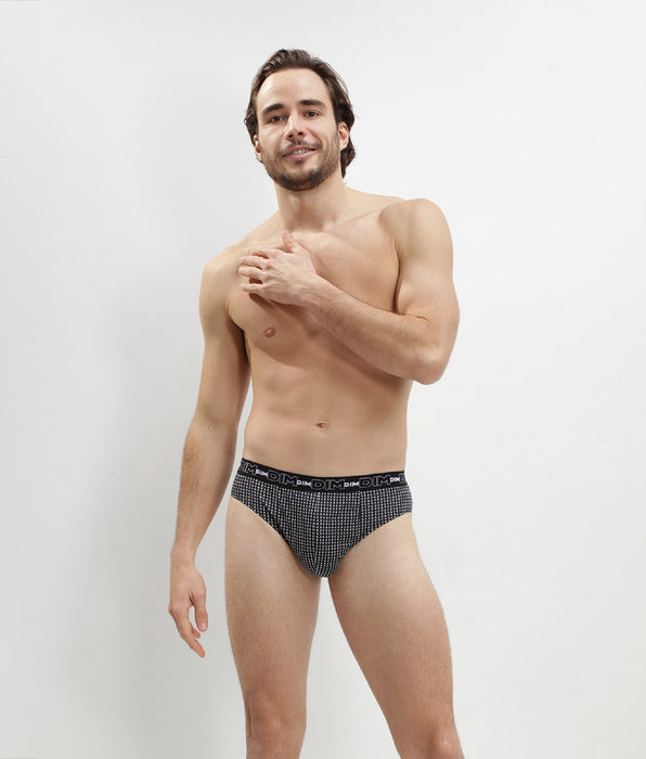 DIM Pacco da 3 slip da uomo grigi con stampa a cubo in cotone Dim Coton Print