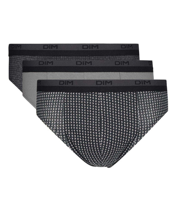 DIM Pacco da 3 slip da uomo grigi con stampa a cubo in cotone Dim Coton Print