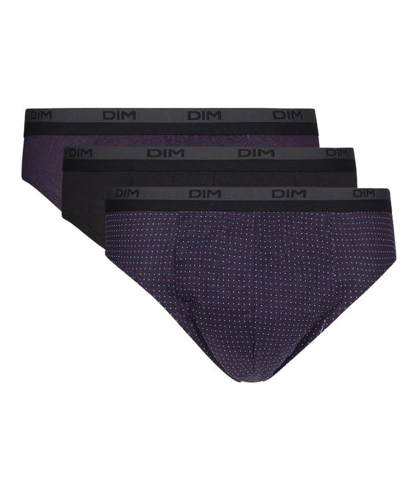 DIM Pacco da 3 slip da uomo in cotone nero a pois Dim Coton Print