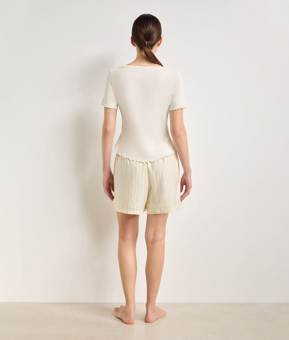 DIM Short pigiama in twill a righe giallo pallido Slow Days Fresh Vibes