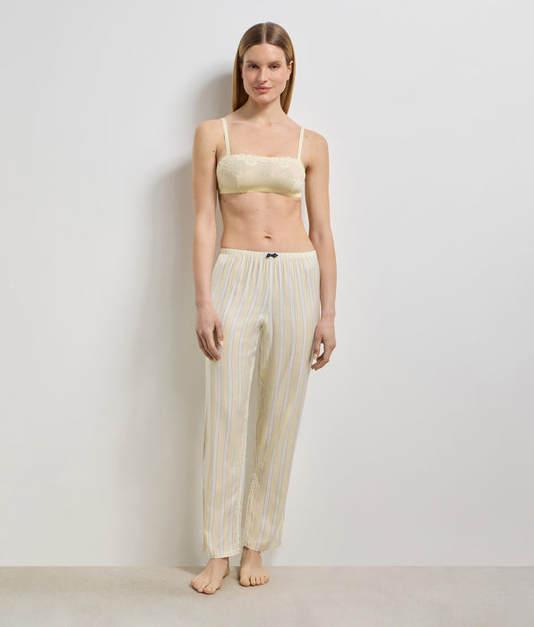 DIM Pantalone pigiama in twill a righe écru giallo Slow Days Fresh Vibes