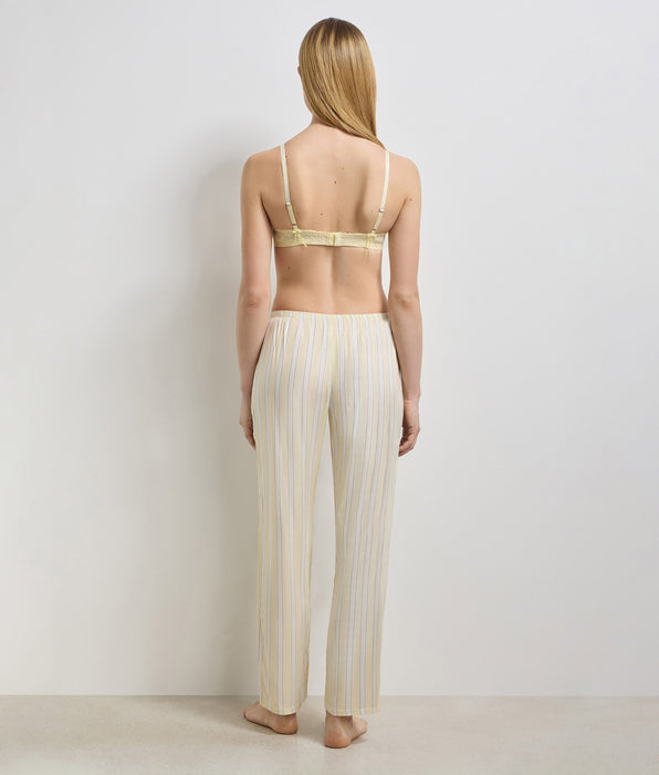 DIM Pantalone pigiama in twill a righe écru giallo Slow Days Fresh Vibes