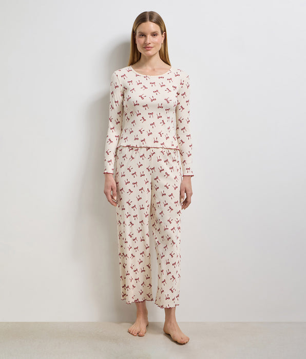 DIM Pantaloni lunghi donna in cotone a costine avorio perlato Cozy Christmas