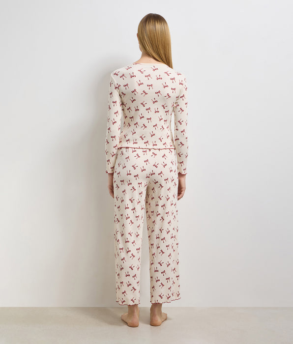 DIM Pantaloni lunghi donna in cotone a costine avorio perlato Cozy Christmas