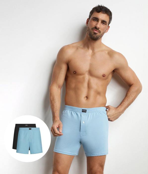 DIM Pacco da 2 boxer da uomo in cotone Nero Blu Dim