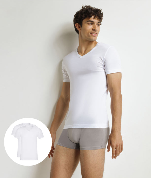 DIM Pacco da 2 T-shirt da uomo EcoDim in cotone bianco con scollo a V