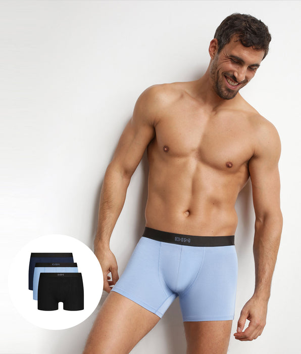 DIM Pacco da 3 boxer da uomo in cotone Nero Blu Pur Confort