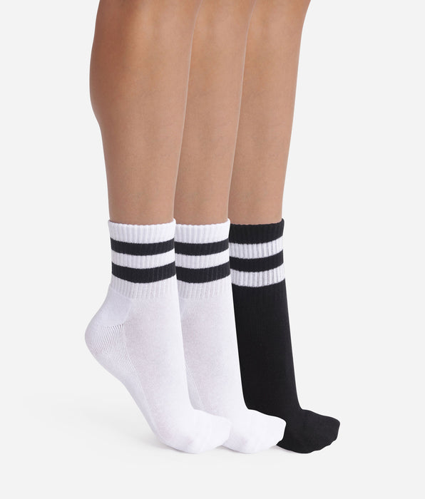 DIM Pacco da 3 paia di calzini da donna Bianco Nero EcoDim Sport