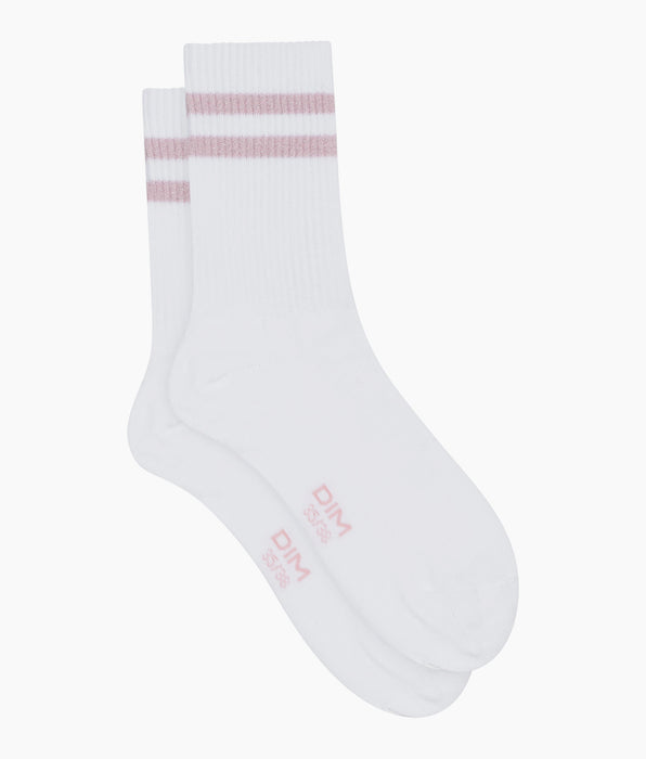 DIM Calzini in cotone a coste Bianco e lurex Rosa Dim Mode
