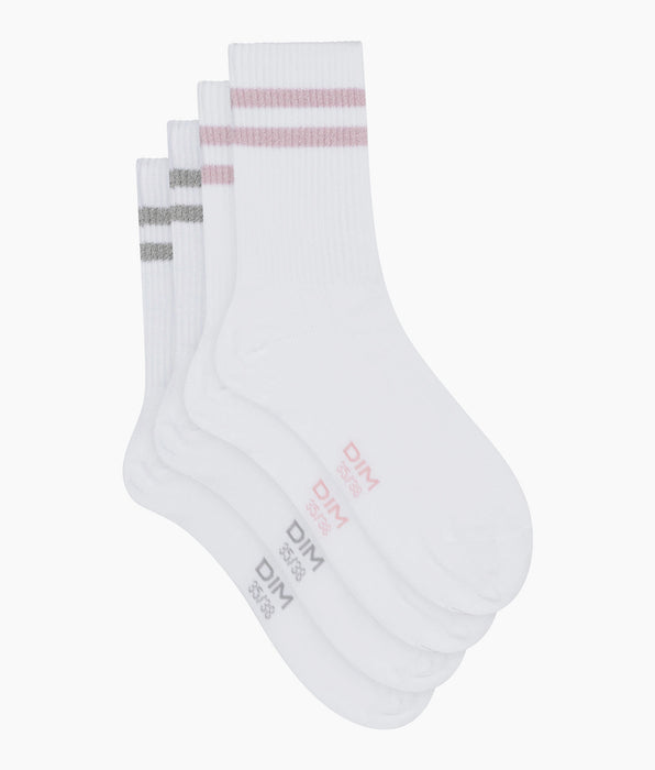 DIM Pacco da 2 paia di calzini in cotone a coste bianco e lurex rosa grigio Dim Mode