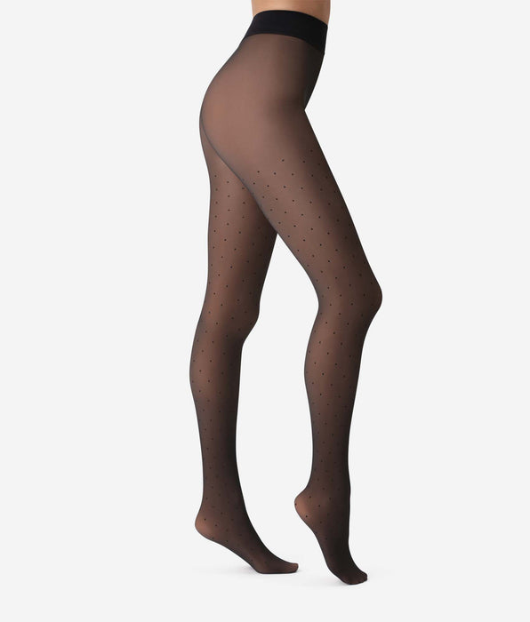 DIM Collant caldo e velato fantasia a pois neri 80D Thermo