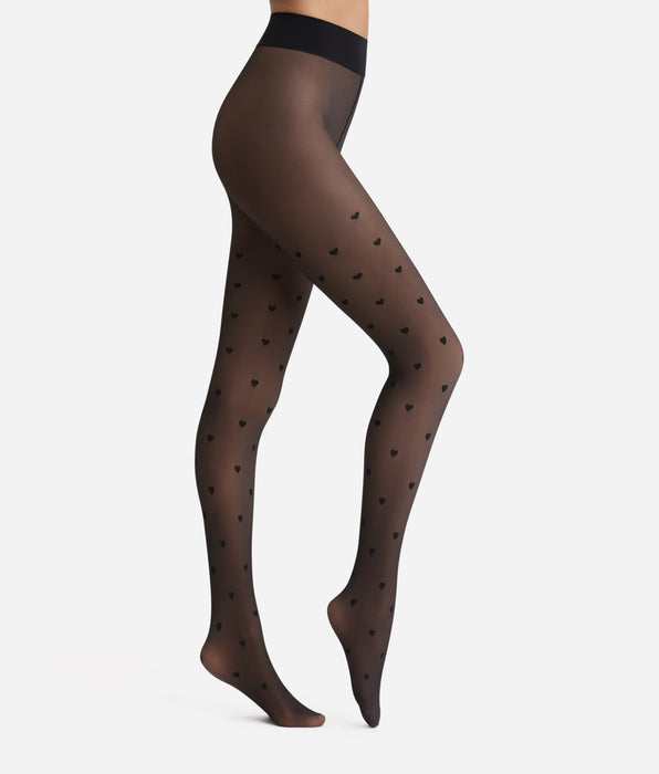 DIM Collant Thermo 80D caldo e velato fantasia con cuori multipli