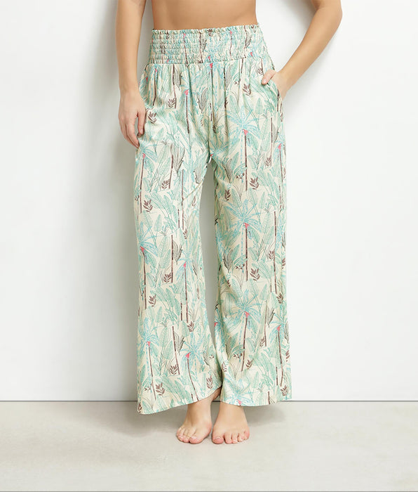 DIM Pantaloni da spiaggia da donna larghi con motivo palme Dim