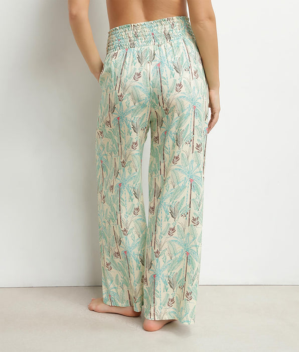 DIM Pantaloni da spiaggia da donna larghi con motivo palme Dim