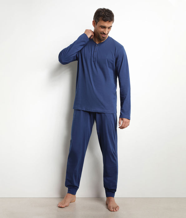 DIM Pigiama con pantaloni e collo serafino in jersey blu notte Dim Nightwear
