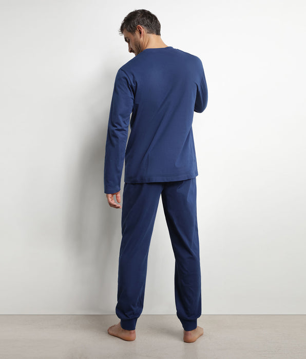 DIM Pigiama con pantaloni e collo serafino in jersey blu notte Dim Nightwear