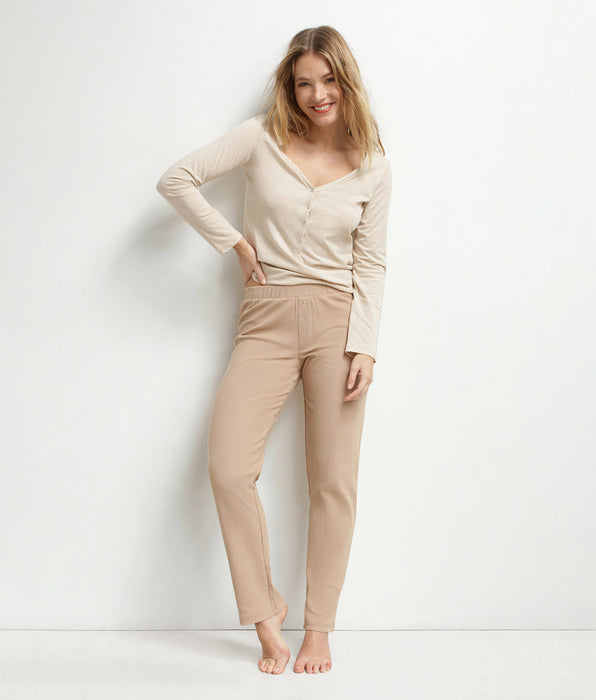 DIM Pigiama da donna con collo Serafino in jersey marrone Dim Cosy Time