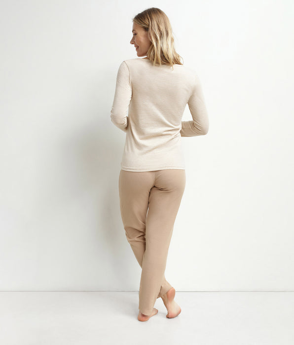 DIM Pigiama da donna con collo Serafino in jersey marrone Dim Cosy Time