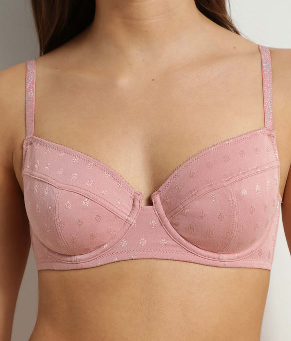 DIM Reggiseno a coppa intera in microfibra rosa con fiori Cosy Time