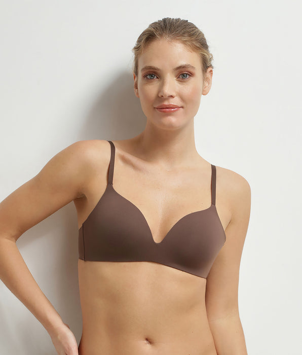 DIM Reggiseno imbottito senza ferretto in microfibra marrone Dim Invisible
