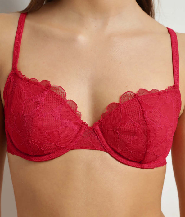 DIM Reggiseno a coppa in pizzo con motivo a cuori Rosso Red Love