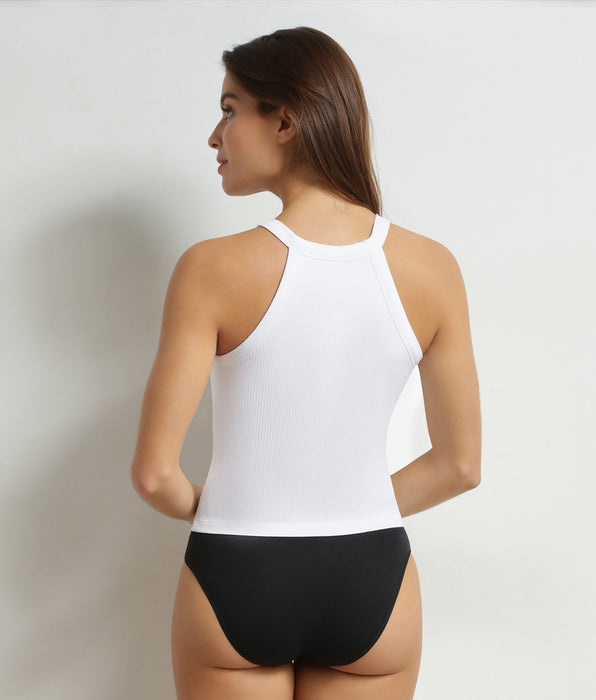 DIM Top da donna con collo all'americana e reggiseno integrato Bianco Dim Summer