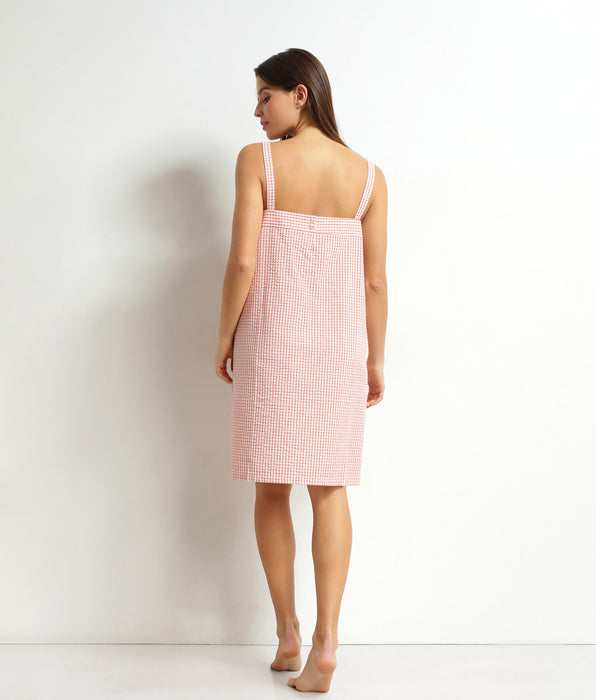 DIM Camicia da notte da donna in seersucker a quadretti color albicocca Ecru Dim Nightwear
