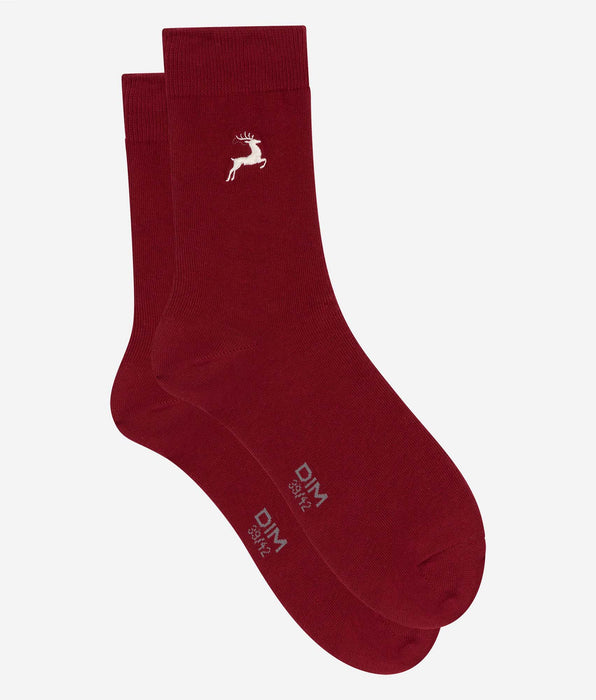 DIM Calze uomo a mezza gamba rosso scuro con motivo renna Coton Fancy