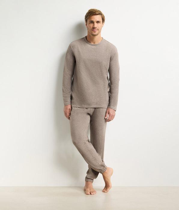 DIM Set pigiama con pantaloni da uomo marrone mélange Dim Jersey Elastane