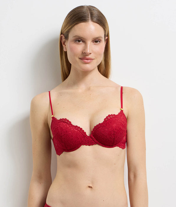 DIM Reggiseno imbottito con ferretto in pizzo rosso Burning Eclat