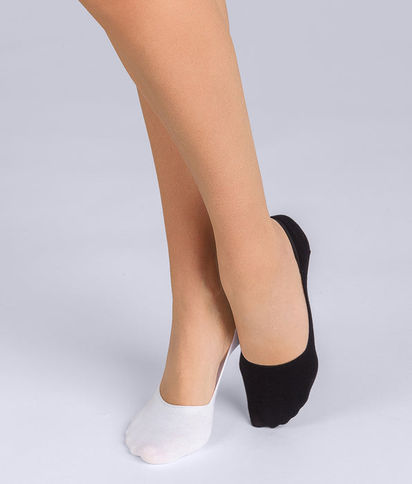 DIM Pacco da 2 protezioni per piedi da donna in cotone di base bianco e nero