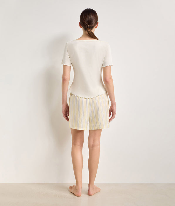 DIM Top in cotone écru a maniche corte con scollo a barca Slow Days Fresh Vibes