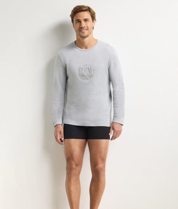 DIM T-shirt uomo a maniche lunghe con collo tondo grigio mélange Dim Interlock