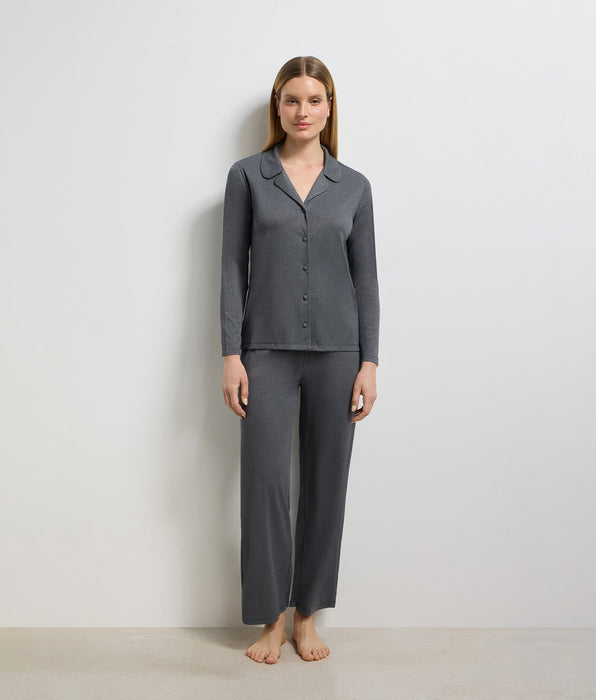 DIM Camicia aperta a maniche lunghe in rib lurex grigio granito Precious Christmas