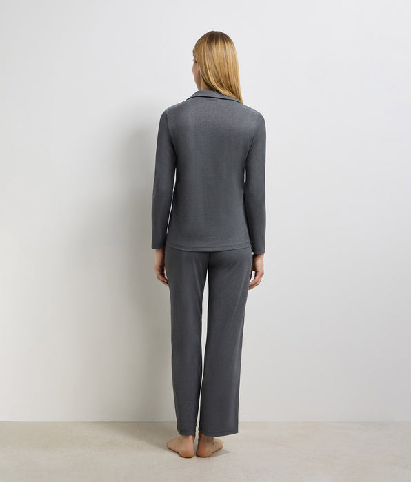 DIM Camicia aperta a maniche lunghe in rib lurex grigio granito Precious Christmas